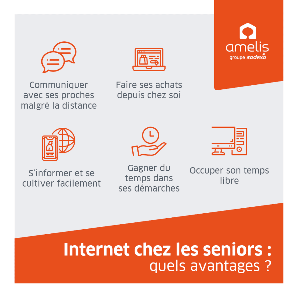 Infographie présentant 5 avantages pour les seniors utilisant internet au quotidien