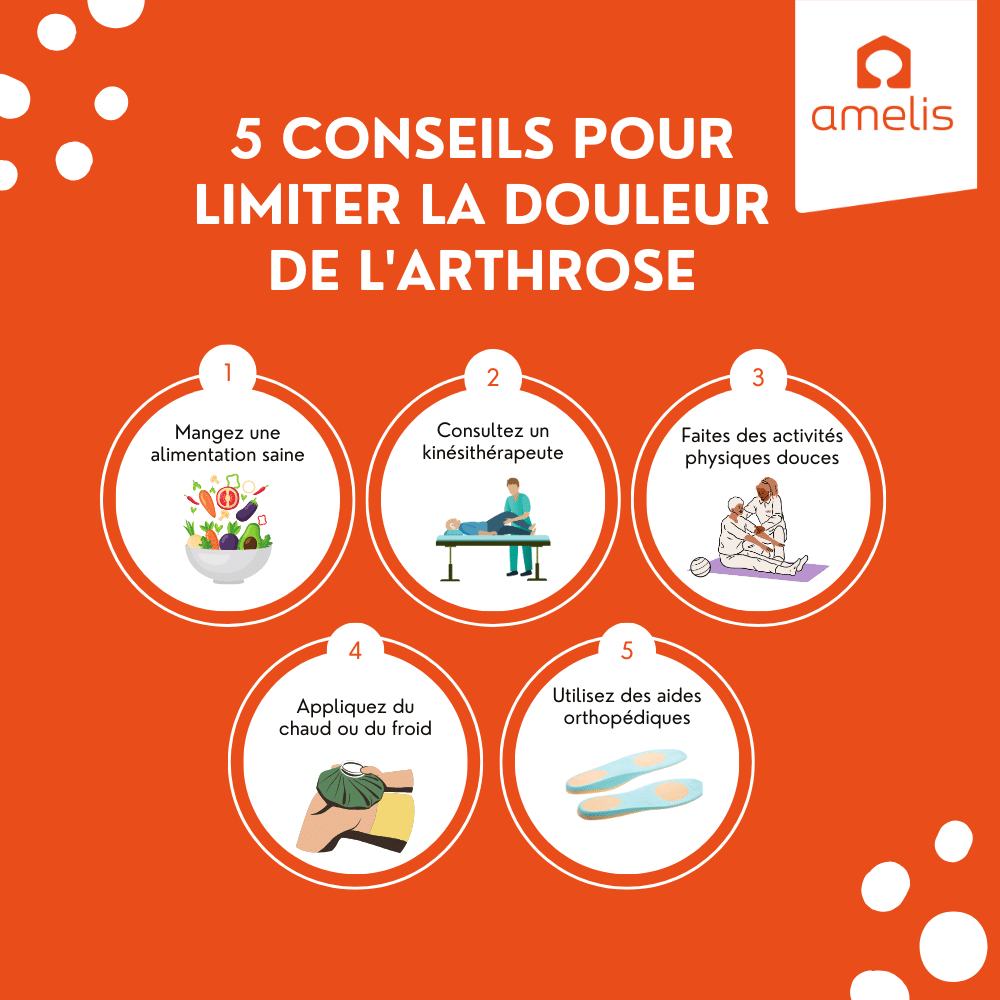 Une infographie qui donne 5 conseils pour limiter la douleur de l'arthrose
