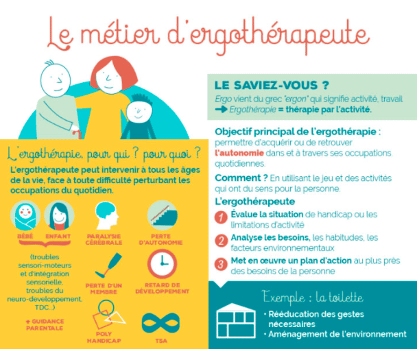 Infographie présentant le métier d'ergothérapeute et son rôle auprès des personnes âgées