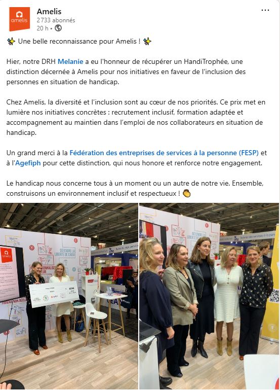 amelis est recompensé avec un handitrophée